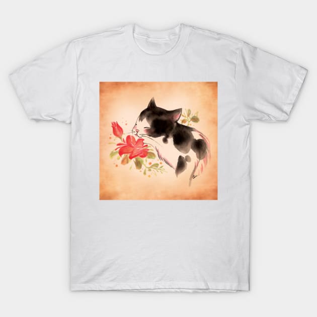 Cat smell rose T-Shirt by juliewu